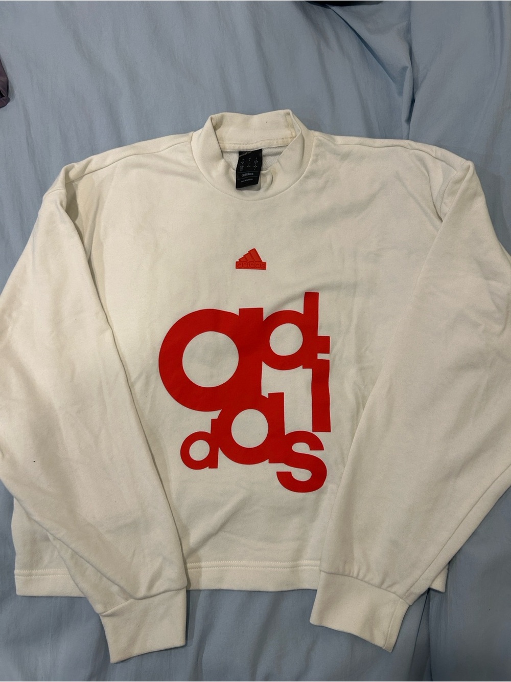 adidas White Crewneck Sweater with Red Graphic Logo